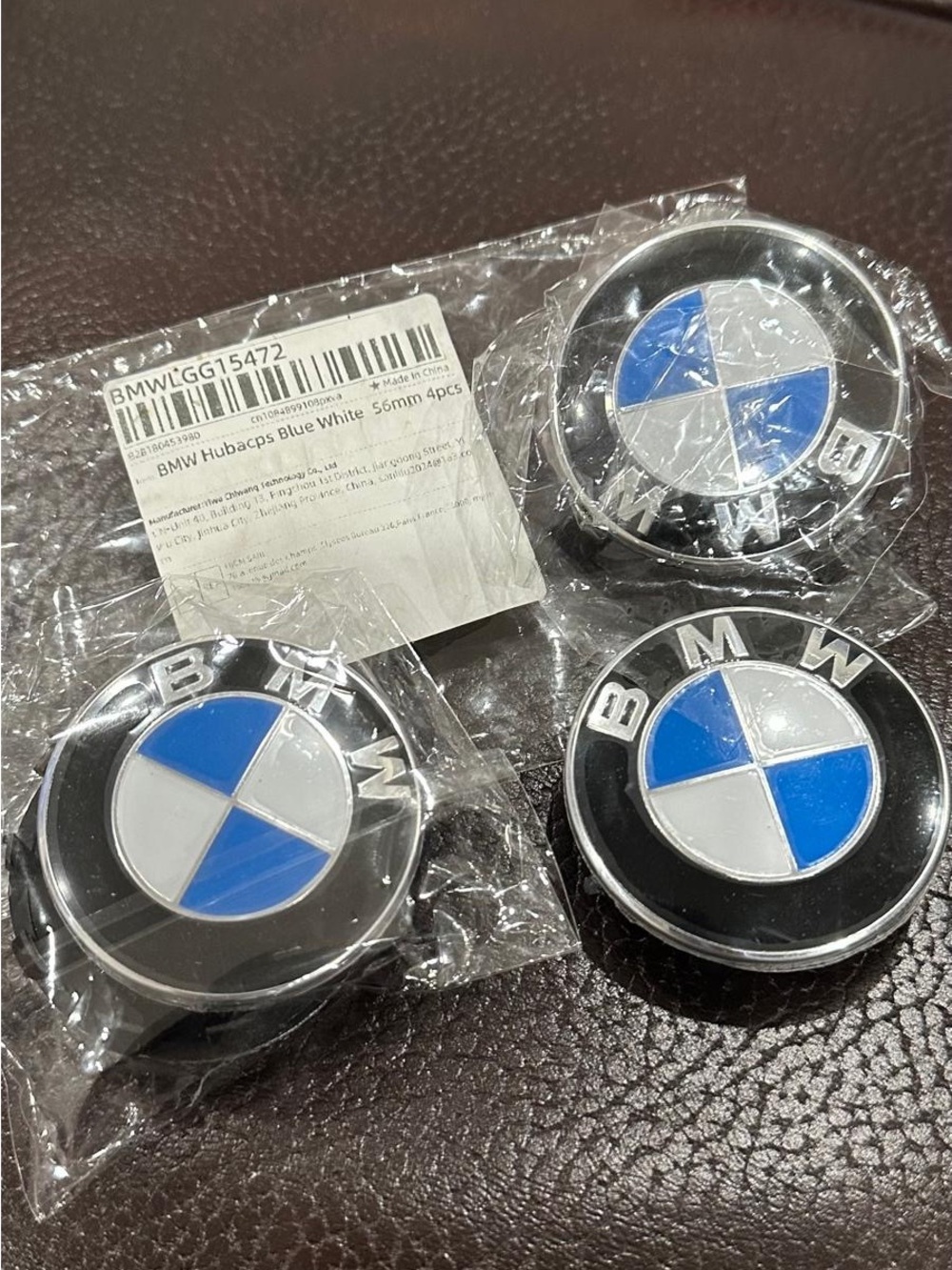 BMW Blue & black wheel hubcaps. 56mm set of 4